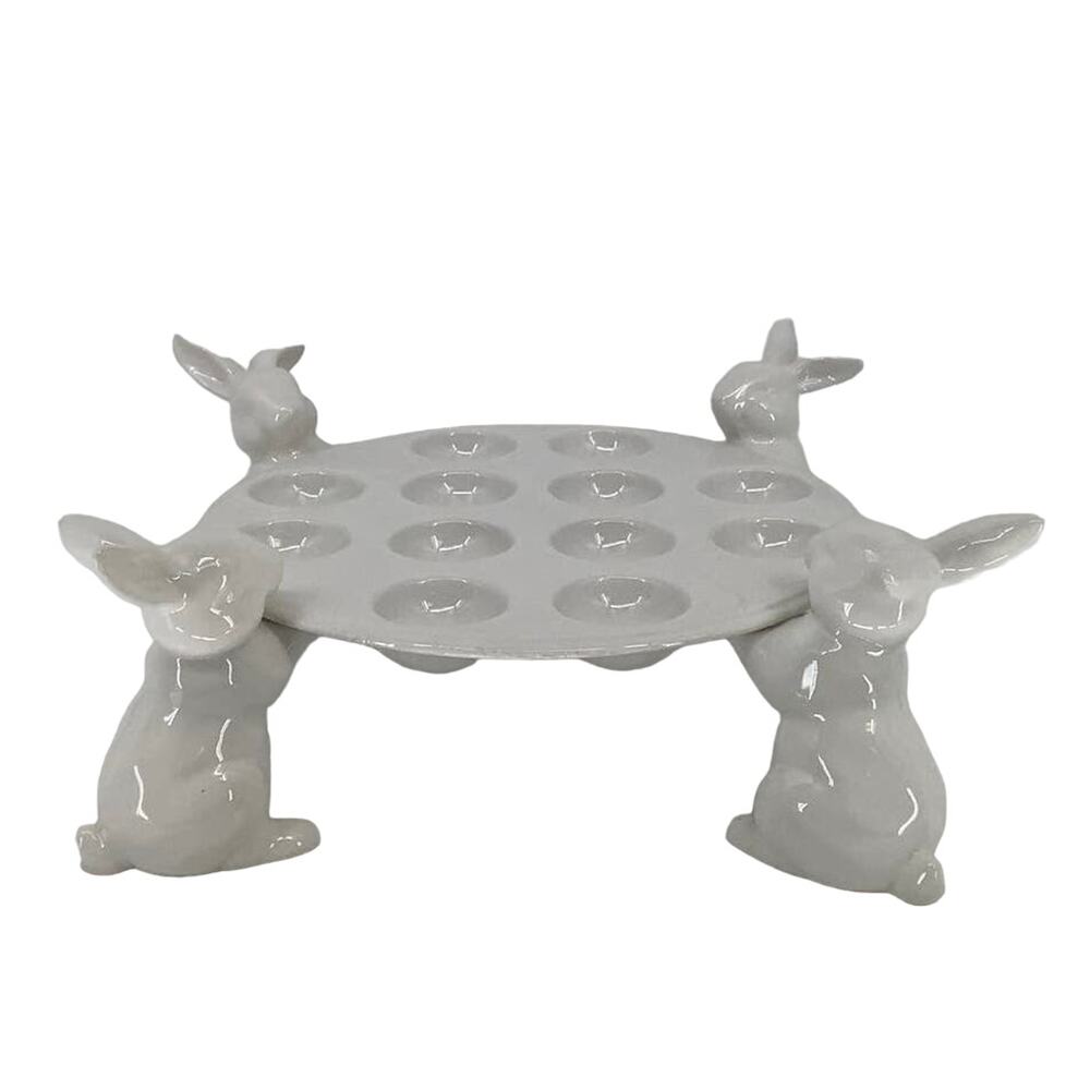NEW! Transpac Dolomite Easter Bunny Egg Holder 1 Dozen Egg Platter Stand J19-7